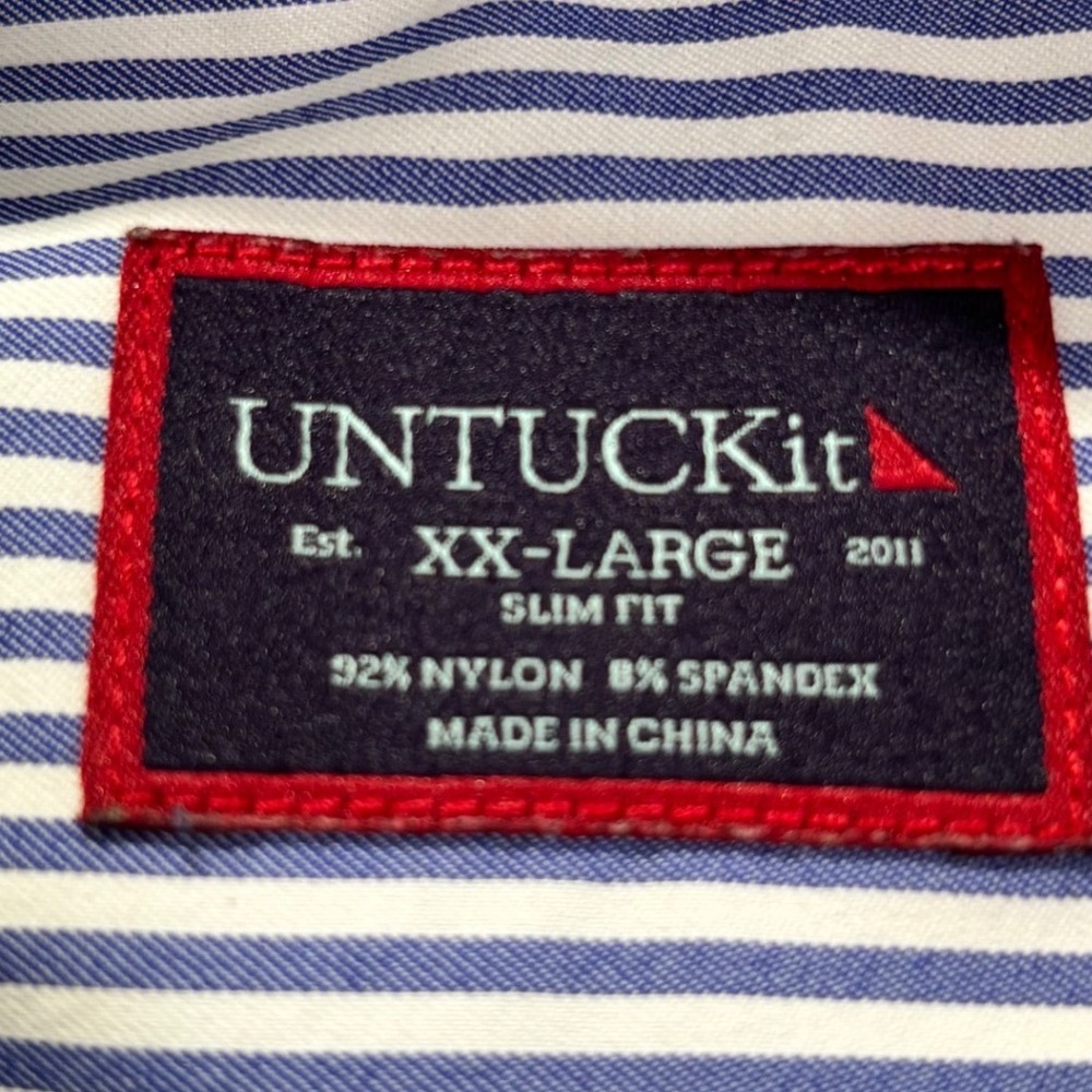 UNTUCKit Button Down Mens XXL Blue White Stripe Slim Fit Performance Stretch - Picture 5 of 10